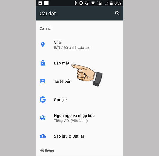 Vào bảo mật vân tay